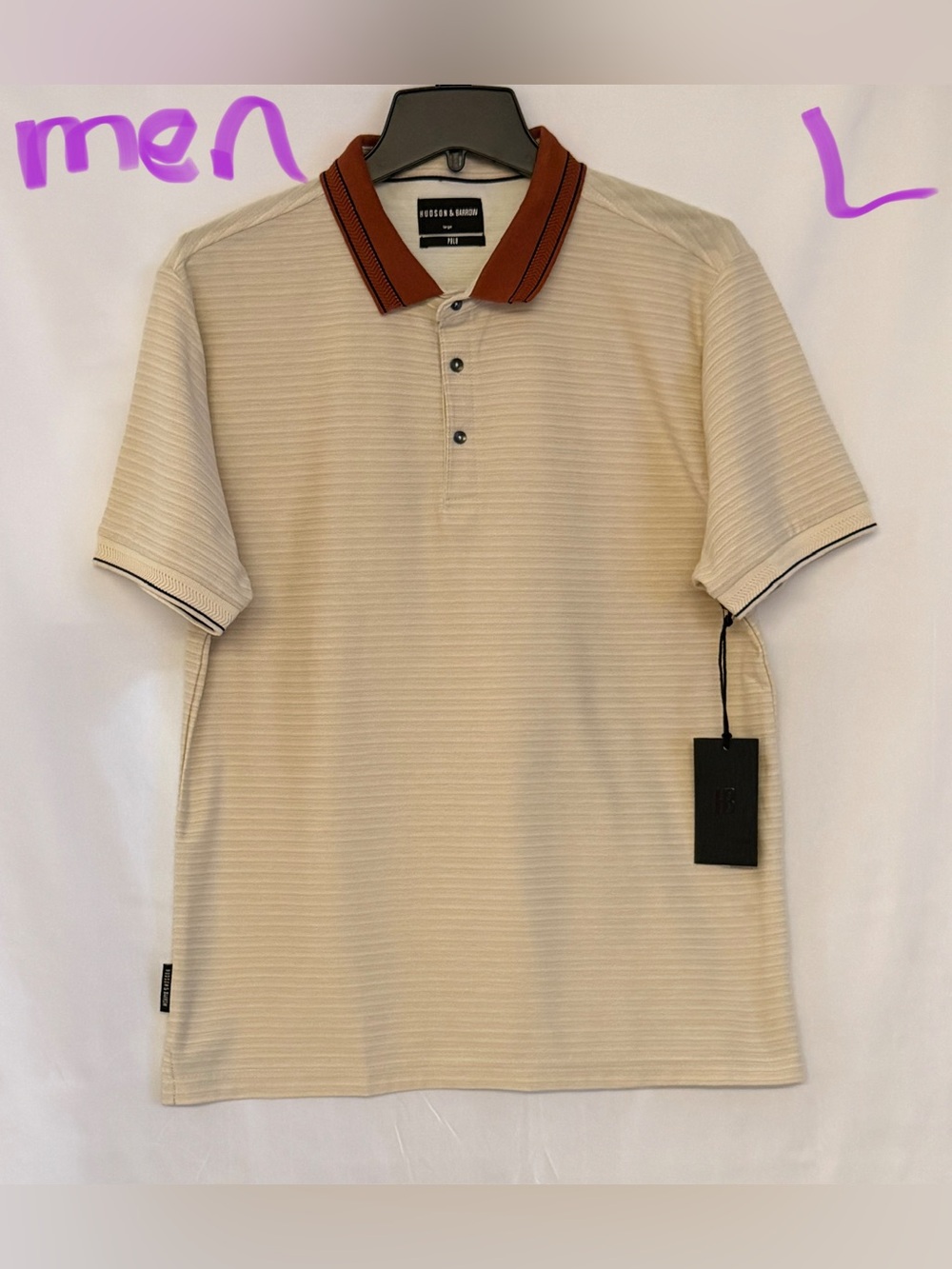 Bosseson & Hudson Men’s Cream Polo with Brown Contrast Collar